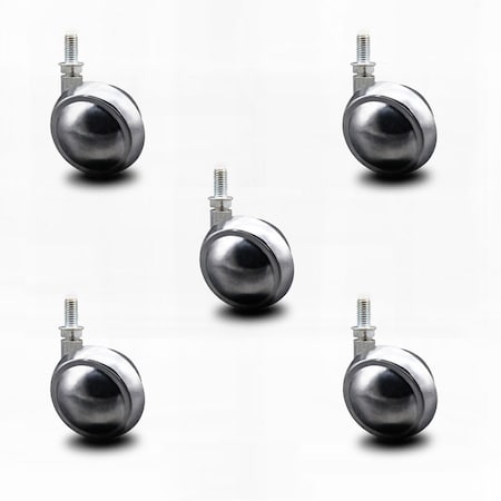 Service Caster 2.5 Inch Bright Chrome Metal Ball Caster - 3/8 Inch Threaded Stem, 5PK SCC-TS01S25-DCS-BC-381634-5